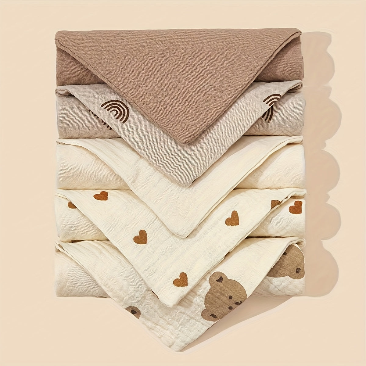 Lot de 5 Langes/Lingettes en Mousseline de Coton