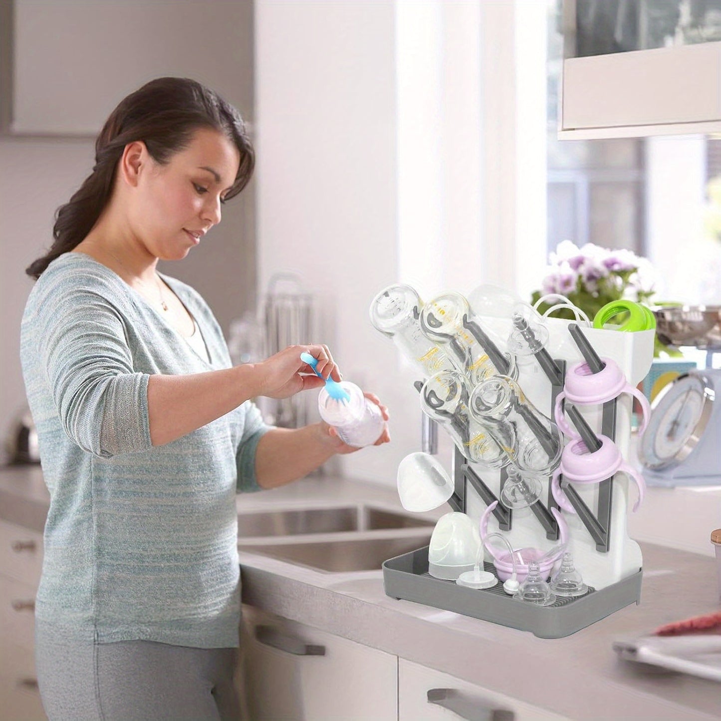 Sèche-Biberons Compact et Évolutif avec Récupérateur d'Eau