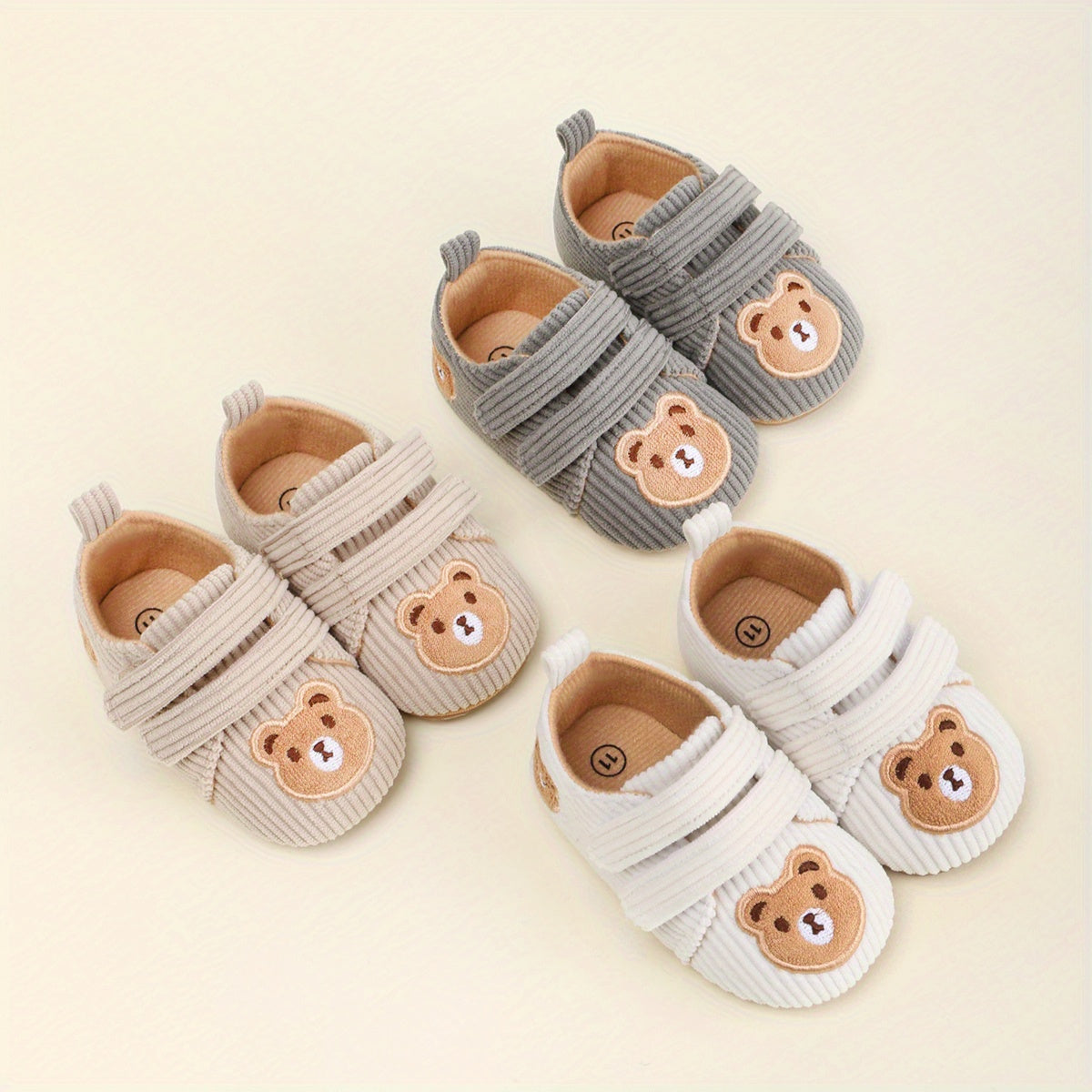 Chaussons Bébé Premiers Pas Antidérapants en Velours Côtelé