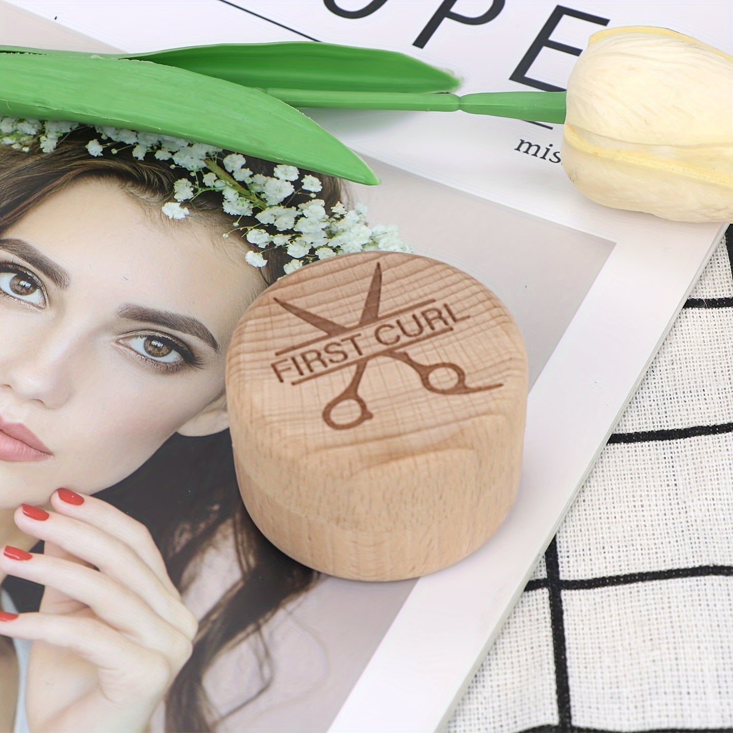 Boîte en Bois Naturel pour Première Boucle de Cheveux