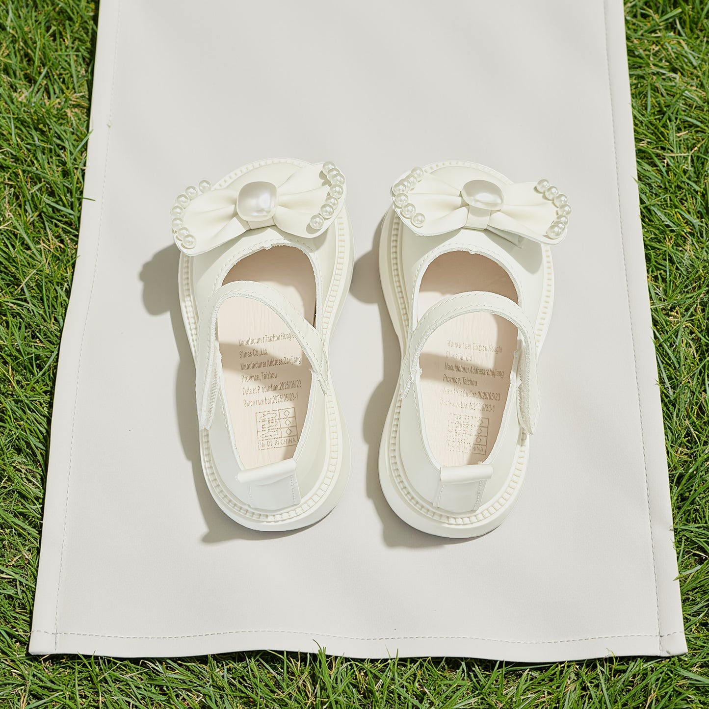 Ballerines Bébé Fille Style Mary Jane avec Perles et Nœud Satiné