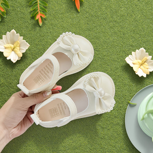 Ballerines Bébé Fille Style Mary Jane avec Perles et Nœud Satiné