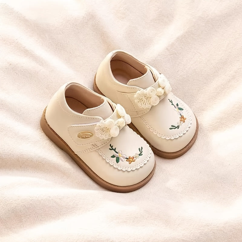 Mocassins Bébé Fille Style Rétro avec Broderie Florale