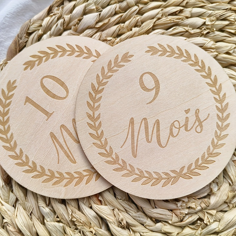 Lot de 12 Disques Étapes en Bois "Mois de Bébé"