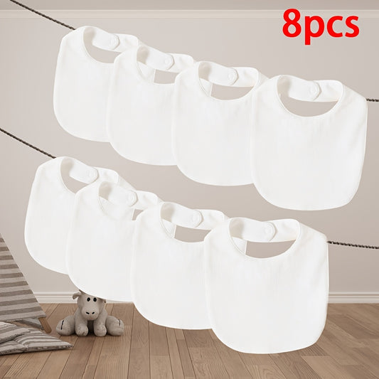 Lot Économique de 8 Bavoirs Bébé Blancs en Coton