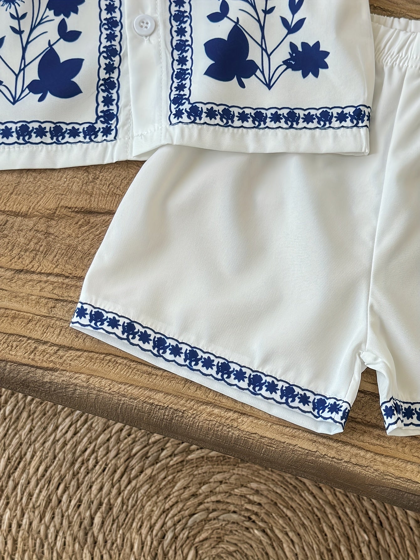 Ensemble Chemise & Short Bébé/Enfant 'Bleu Fleuri'