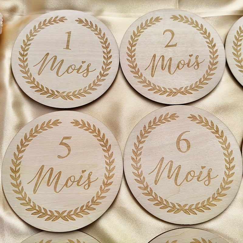 Lot de 12 Disques Étapes en Bois "Mois de Bébé"