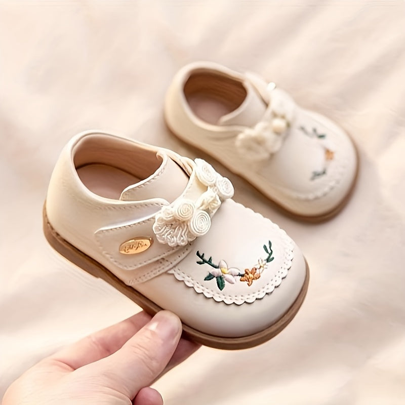 Mocassins Bébé Fille Style Rétro avec Broderie Florale