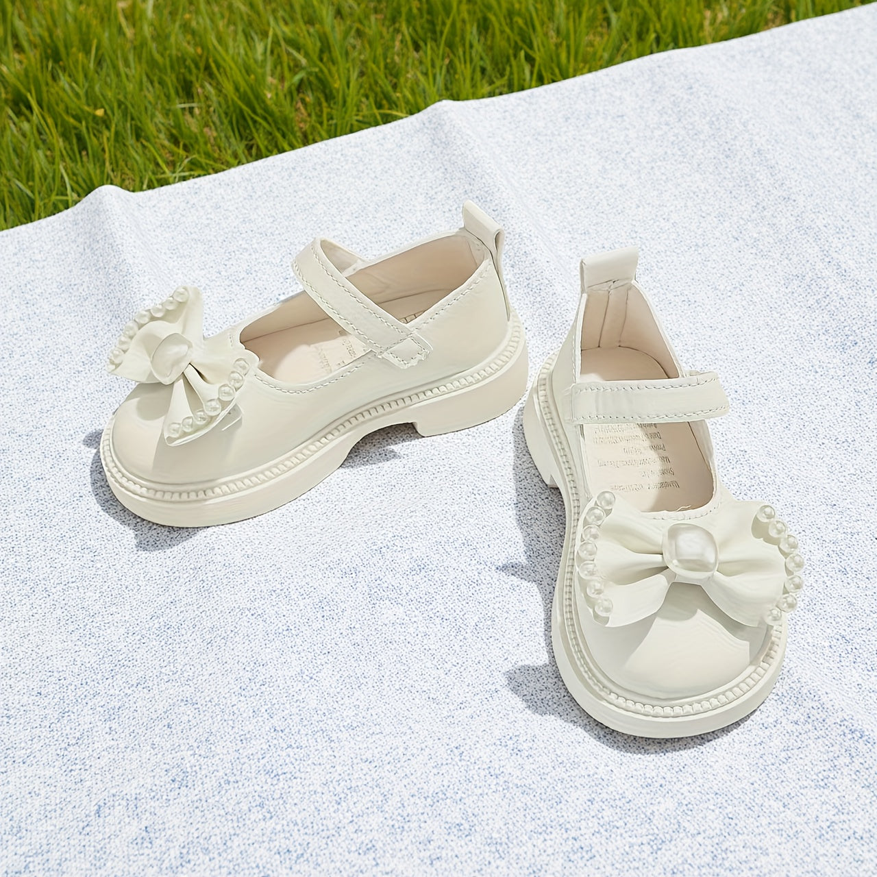 Ballerines Bébé Fille Style Mary Jane avec Perles et Nœud Satiné