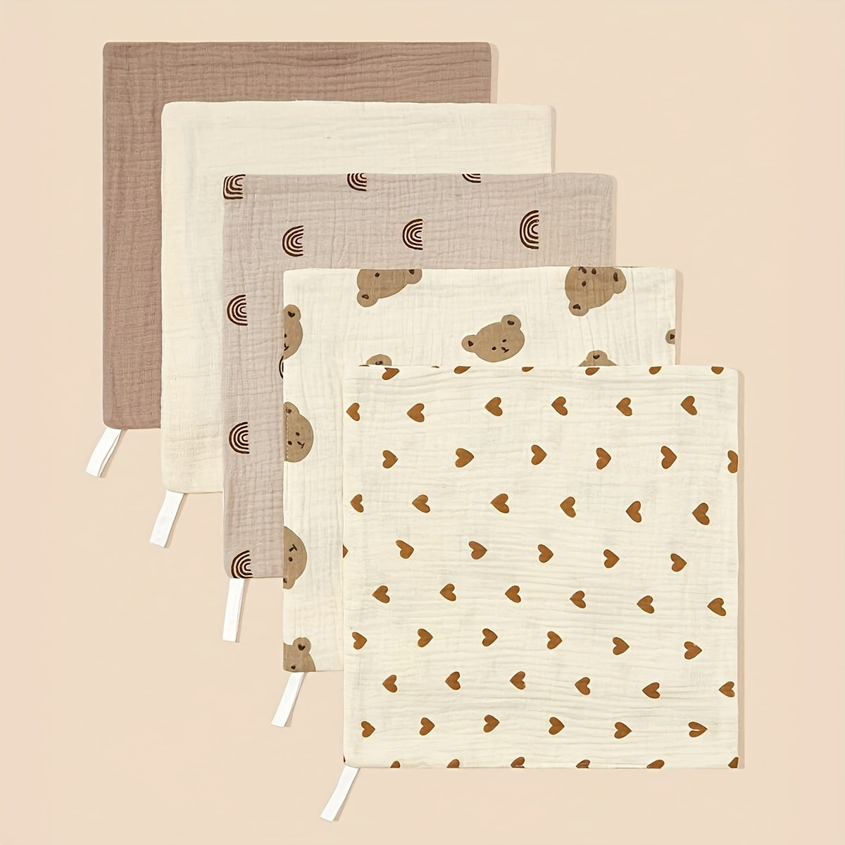 Lot de 5 Langes/Lingettes en Mousseline de Coton