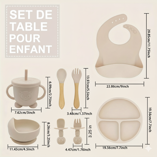Set de table 8 pièces en silicone pour bébé et enfant