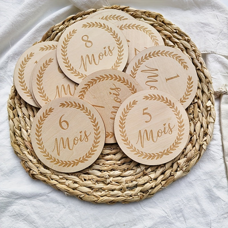 Lot de 12 Disques Étapes en Bois "Mois de Bébé"