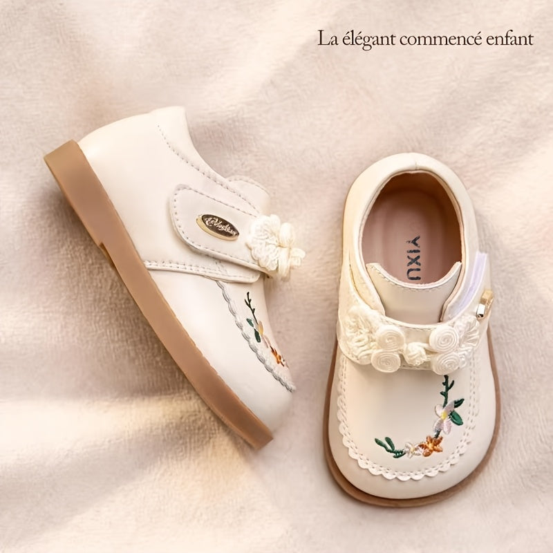 Mocassins Bébé Fille Style Rétro avec Broderie Florale